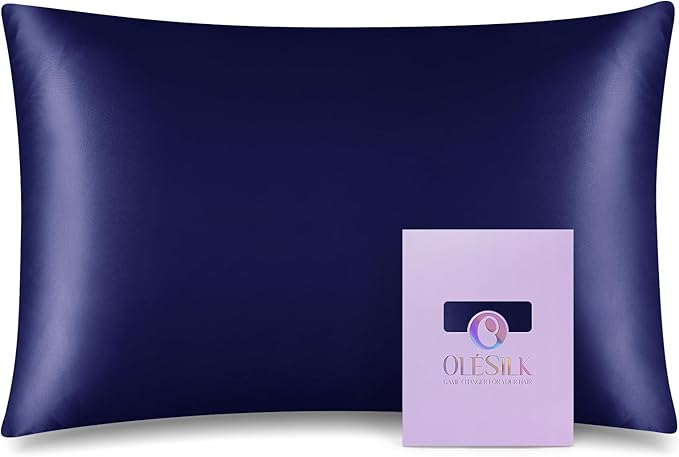 OLESILK 100% Mulberry Silk Toddler Pillowcase for Hair and Skin, Both Sides 19 Momme Pure Natural Silk Travel Pillow Cases with Hidden Zipper, 13"x 18", Navy