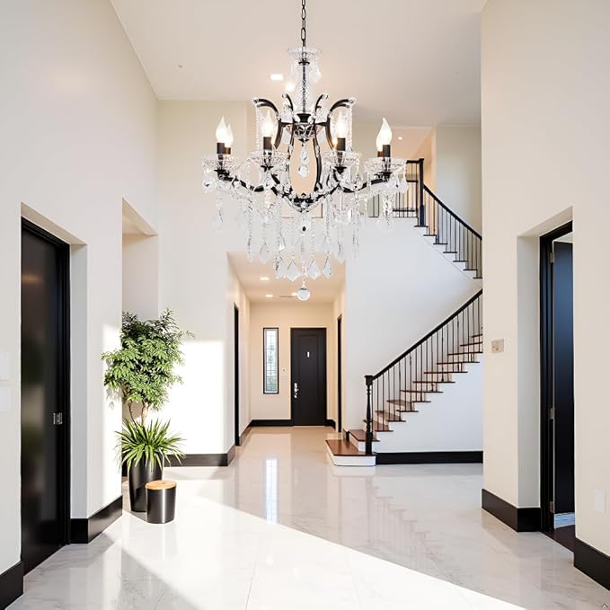 8-Light Crystal Chandelier Black Finish Modern Luxury Antique Flush Mount