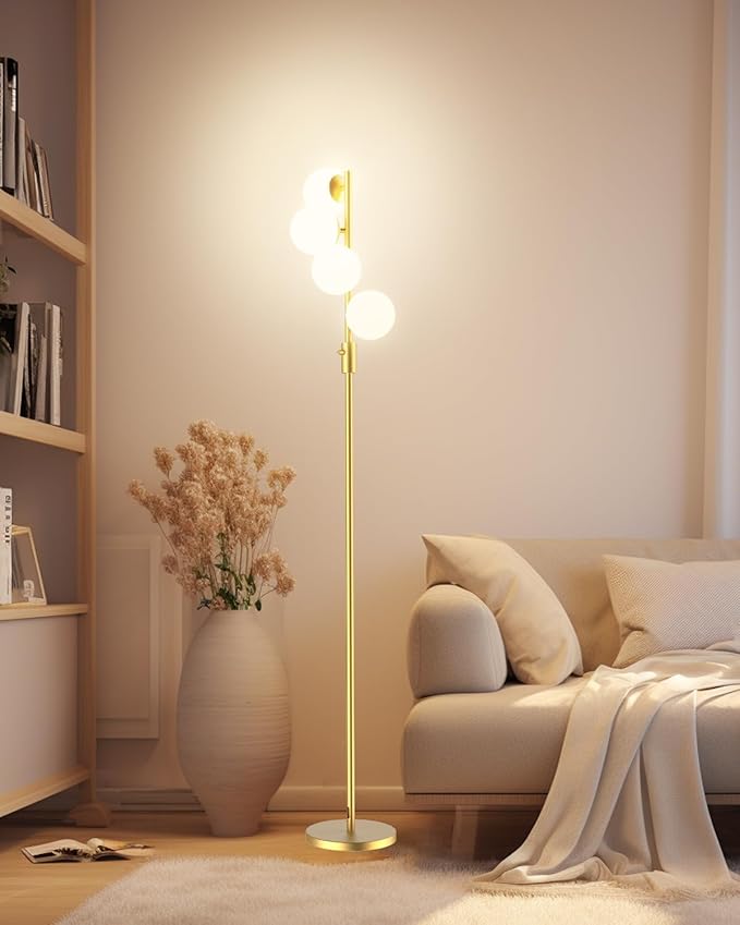 Lightdot 64IN Dimmable Globe Floor Lamp, Modern Gold Standing Lamps