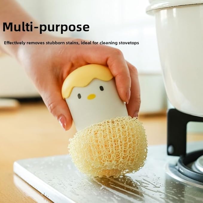 Eggshell Chicken Style Scrubber Brush with ForNano Fiber Cleaning Ball for Kitchen Cleaning of Pots, Pans, and Dishes Featuring Comfortable Handle and Compact Shape (2pcs-Yellow)