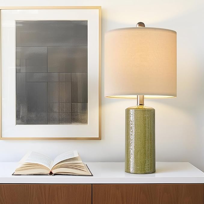 20.25" Small Single Table Lamp for Bedroom Modern Ceramic Nightstand Lamp