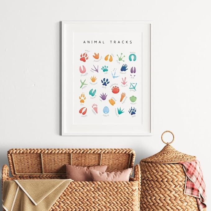 OZCONO Animal Tracks Learning Poster, Vibrant Wildlife Chart Kids, Preschool Wall Decor Art, Homeschool Education Guide (Unframed) (20x30)