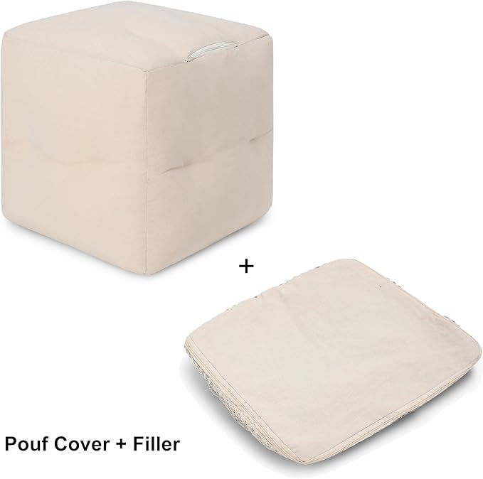 REDEARTH · Tufted Pouf Ottoman with Filler Textured Storage Cube Bean Bag Pouffe Footrest for Living Room, Bedroom, Nursery, Kidsroom; 100% Cotton (17.5"X17.5"X17.5", Ziggurat Obsession Black)