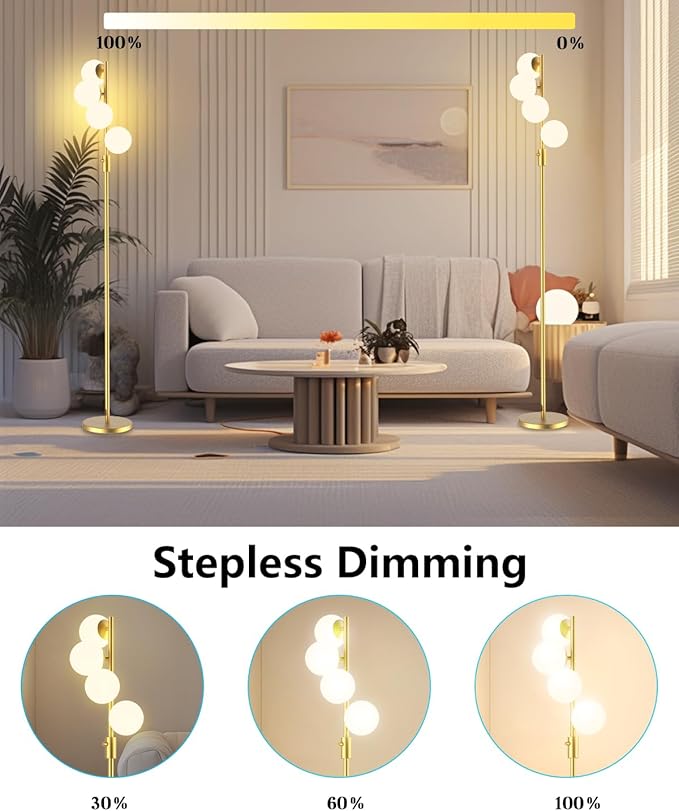Lightdot 64IN Dimmable Globe Floor Lamp, Modern Gold Standing Lamps