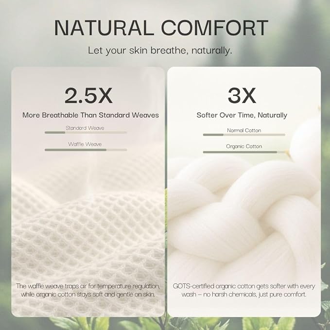 Salt Earth GOTS Certified 100% Organic Cotton Throw Blanket, 108" X 90" Waffle Blankets & Throws for Bed, Throw Blanket for Couch, Modern & Cozy Blanket, All Seasons, Comfy and Soft Blanket(Sun Bay)