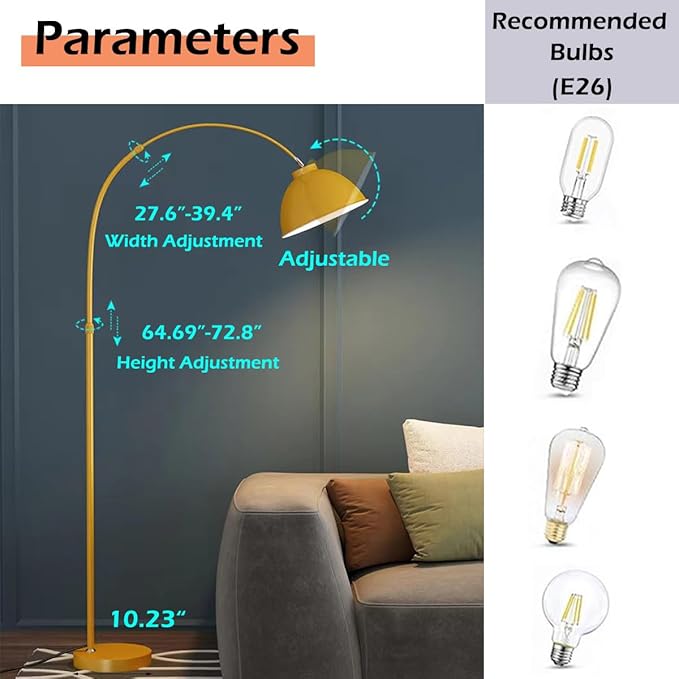 MIXL-Modern Arc Yellow Floor Lamp, Tall Reading Lamps Floor Standing,