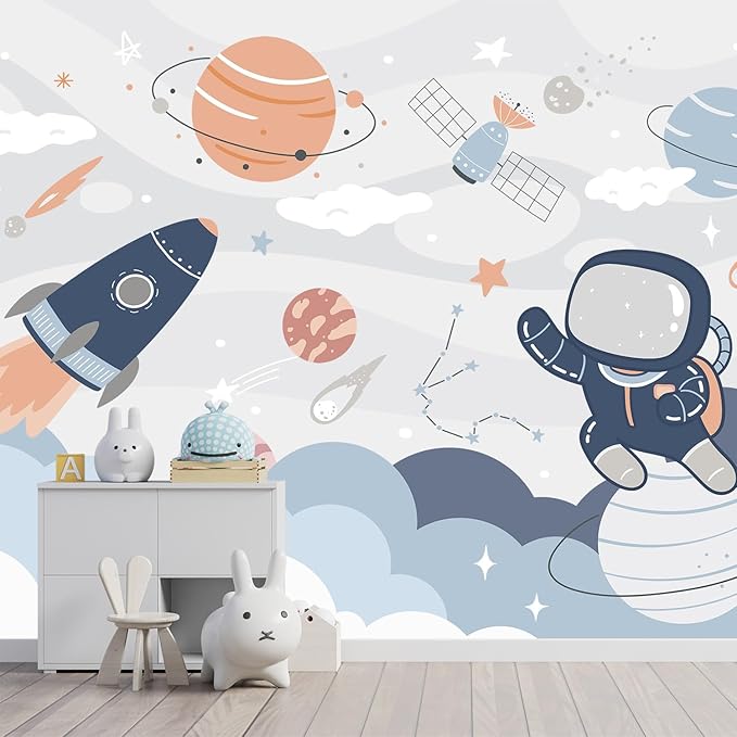 -Nursery Cartoon Space Planet boy Children's Room Wallpaper XT12 L 180" x 115"
