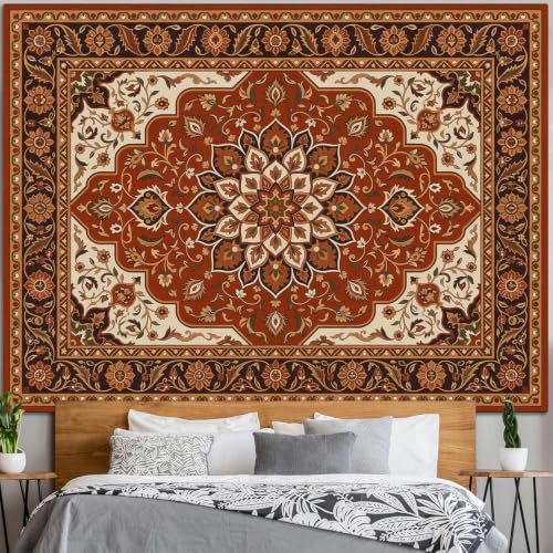Boho Floral Tapestry Wall Hanging Hippie Indian Bohemian Mandala Tapestry Aesthetic Flower Medallion Red Large Tapestries for Mural Bedroom Living Room Dorm Decor 80 x 60 Inch