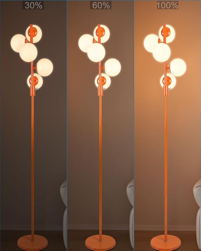 Lightdot 5-Globe Dimmable Globe Floor Lamp Orange Retro Standing Lamps