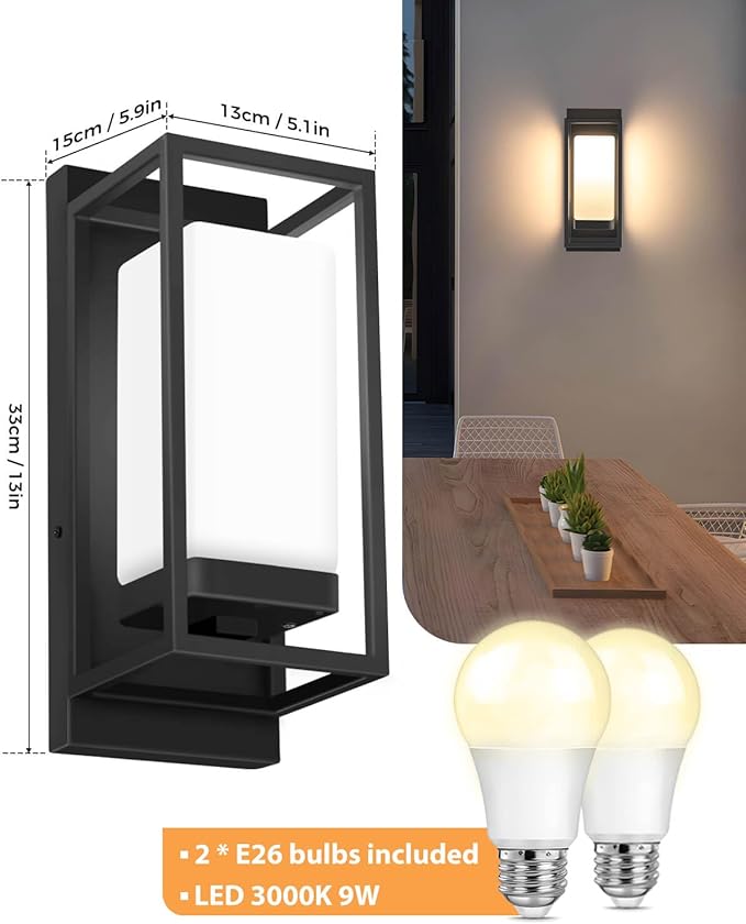 SHIMR Modern Outdoor Wall Light, E26 Base, Waterproof Exterior Sconce