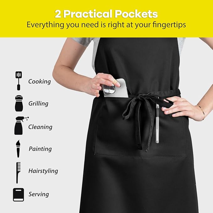 ROTANET Extra Large Apron for Men Adjustable Bib Aprons with 2 Pockets Cooking Kitchen Women Chef Water & Oil Resistant