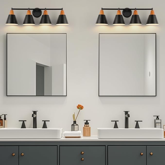 Black 4 Light Vanity Light, Vintage Industrial Bathroom Light, Suitable