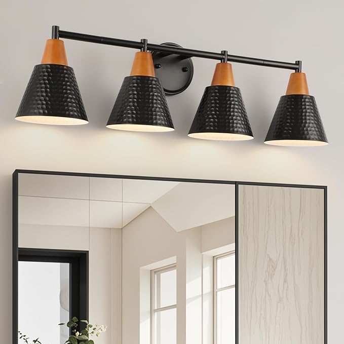 Black 4 Light Vanity Light, Vintage Industrial Bathroom Light, Suitable
