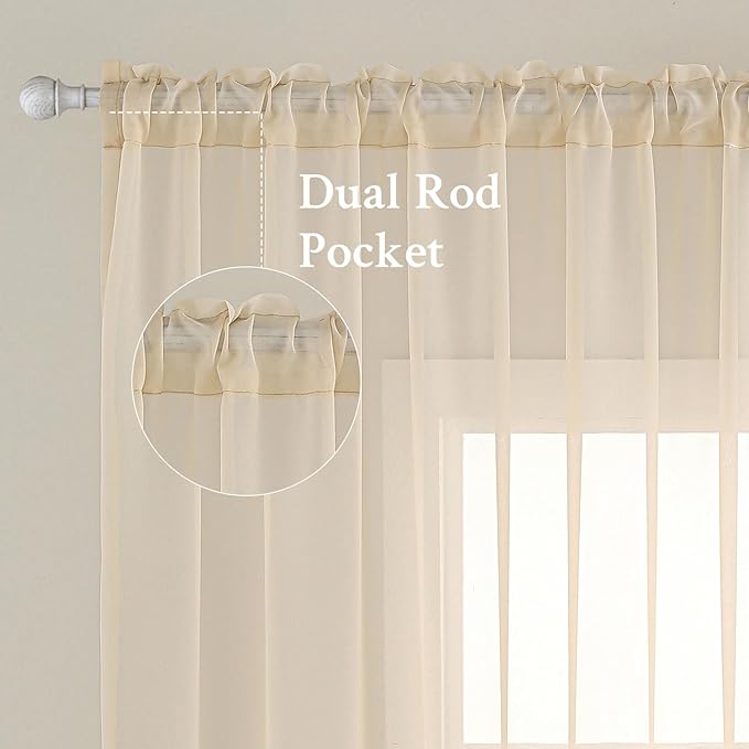 MIULEE 2 Panels Solid Color Sheer Window Curtains Elegant Window Voile Panels/Drapes/Treatment for Bedroom Living Room (54X84 Inches Cream)