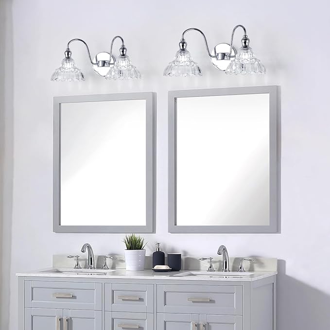 Chrome 2-Light Wall Sconces Bathroom Vanity Light Light Fixtures Modern Vanity