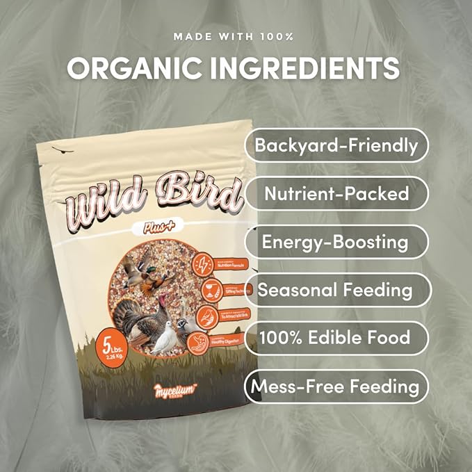 Mycelium Wild Bird Plus Feed (5 LBS) | Organic, Shell-Free Bird Seed for Doves, Pigeons, Quail & Game Birds | Clean, Low-Mess Wild Bird Food for Outside Feeders | No Sunflower | Non-GMO, Made in USA