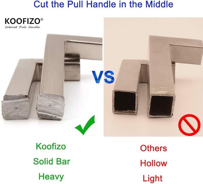 KOOFIZO Solid Square Bar Cabinet Handle - Chrome Furniture Pull, 5 Inch/128mm Screwhole Distance, 10-Pack for Kitchen Cupboard Door, Bedroom Dresser Drawer, Bathroom Wardrobe Hardware