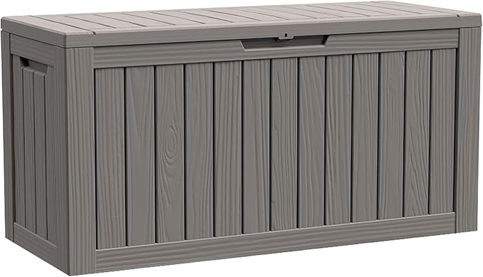 Modern-Depo 80 Gallon Waterproof Deck Box Patio Furniture Storage Box with Lockable Lid, PP Outdoor Storage Bin for Garden, Yard, Poolside, Gray