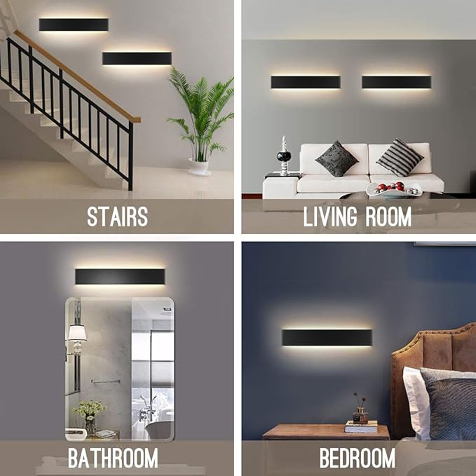 Ralbay 24 inch LED Wall Sconce Lighting, 20W Black Vanity Lights