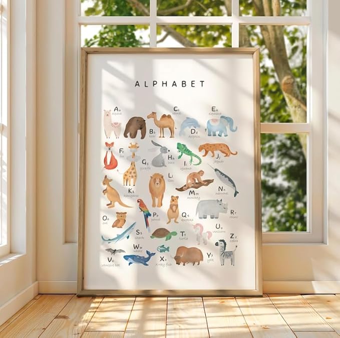OZCONO Animal Alphabet Learning Poster, Vibrant ABC Wildlife Chart Kids, Playroom Wall Decor Art, Homeschool Education Guide (Unframed) (27x40)