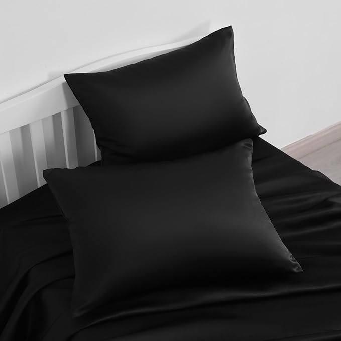 NTBAY Zippered Silk Satin Toddler Pillowcases - 2 Pack Hidden Zipper 13x18 Pillowcases - Luxury and Silky Baby Travel Pillow Covers, Black