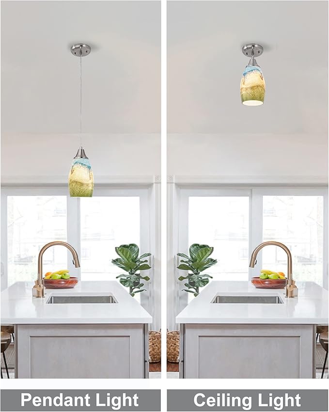 3pack Mini Pendant Lights Kitchen Island Hand Blown Art Glass Hanging Ceiling