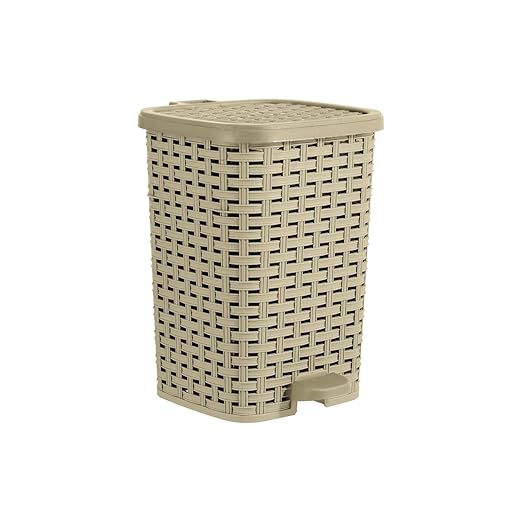 Superior Performance Inc 3.1 Gal. Rattan Style Compact Trash Can (Beige and Brown)