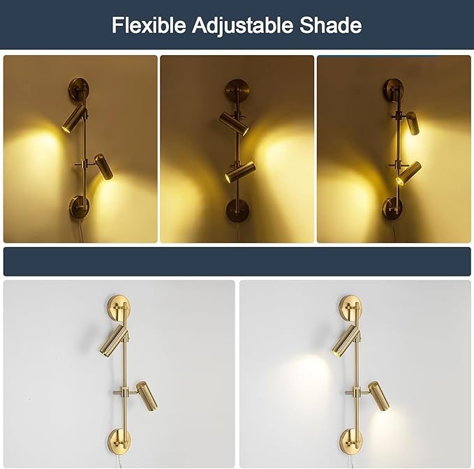 Gold Plug in Wall Sconces, 3 Lights Wall Mount Lamp