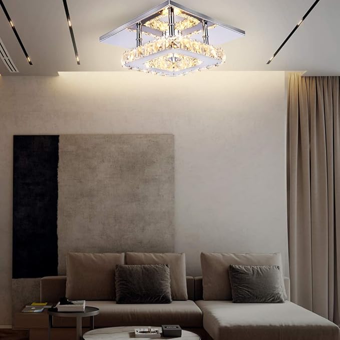 Small Led Chandelier Semi Flush Mount Crystal Lighting Modern Ceiling Crystal