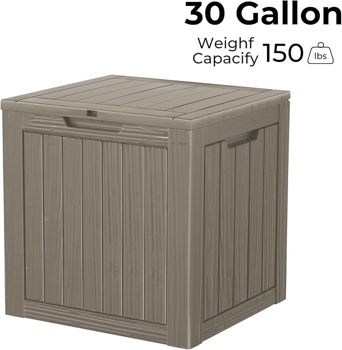 35 Gallon Waterproof Large Resin Deck Box Indoor/Outdoor Lockable Storage Container and Seating for Garden, Pool, and Patio (35 Gallon, Grey)