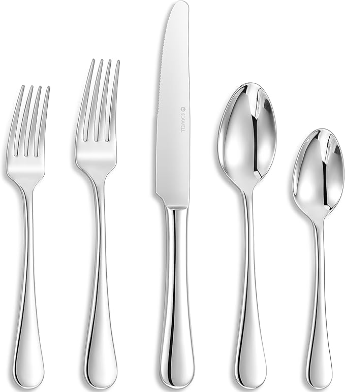 KEAWELL Premium Verona 20-Piece Silverware Set for 4, Heavy Duty – 18/10 Stainless Steel, Brilliant Mirror Finish, Smooth Edges, Dishwasher Safe (20, Silver)