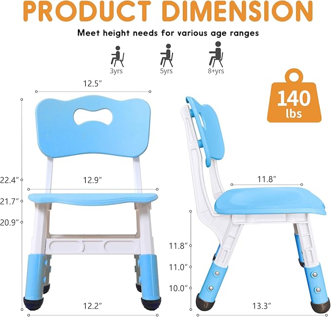 Kid Chairs Indoor 3 Level Adjustable Suitable for Children Age 2-6. Toddler Chairs Maximum Load-Bearing 220LBS for Family Classroom and Nursery Kids Activity Chair Set