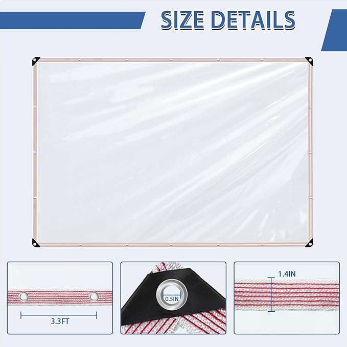 Clear Tarp Waterproof with Grommets 10x10ft,Transparent Tarpaulin Large (Small),Heavy Duty PVC Vinyl Tarps Cover for Outdoor/Camping/Plant/Garden/Chicken Coop