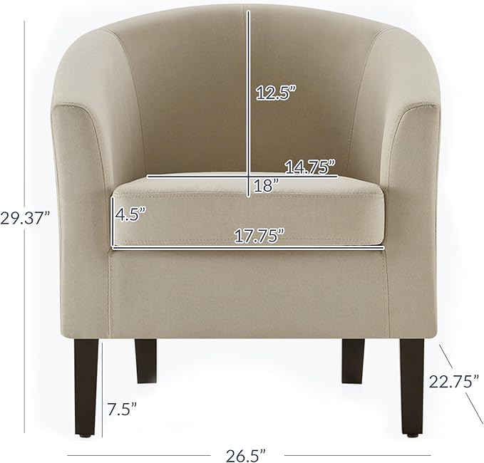 BELLEZE Accent Barrel Chair, Faux Leather Round Club Tub Sofa Corner Chair with Flared Legs and Cozy Soft Padding for Living Room Bedroom Waiting Room - Beige