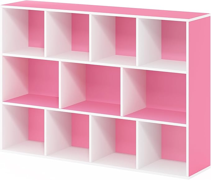 Furinno Luder Bookcase / Book / Storage , 11-Cube, White/Pink