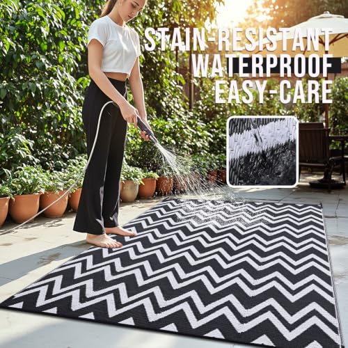 Outdoor Rug 6x9 ft Waterproof Reversible Chevron Mat