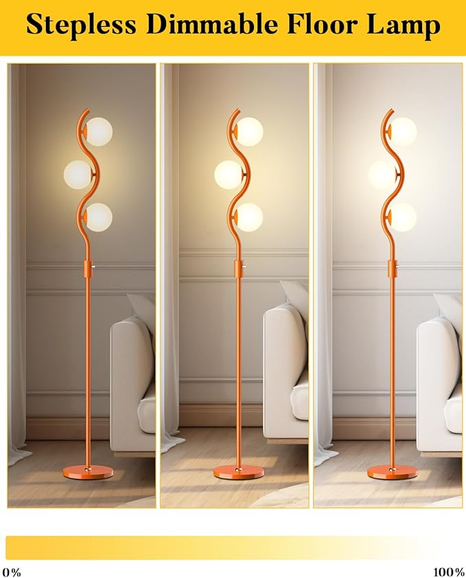 Lightdot 3-Globe Dimmable Floor Lamp Orange Mid Century Modern Standing Lamp