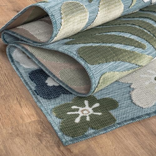 Outdoor Rug 10x14 Large Modern Floral Tropical Area Rugs for Outdoor and Indoor Patio Easy to Clean Non Shedding Living Room Porch Garden Washable Outside Carpet (140 Sq Ft)