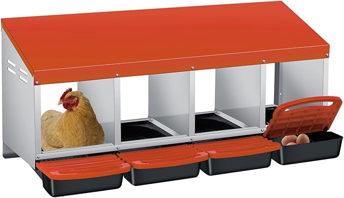 3/4-Hole Metal Chicken Nesting Box with Removable Roll-Out Tray - Easy Egg Collection & Clean Galvanized Steel Laying Box for Hens - for Backyard Coop & Poultry Farm Use