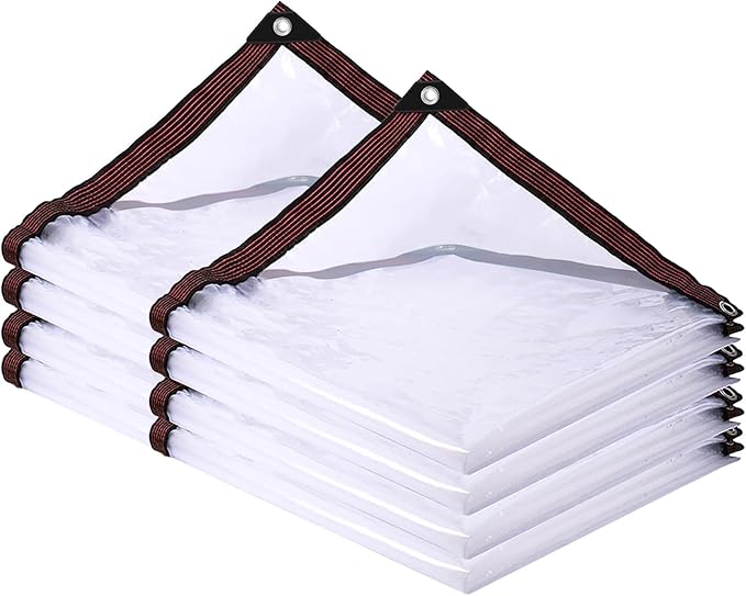 Clear Tarp Waterproof with Grommets 10x10-2Piece,Heavy Duty PVC Vinyl Tarps Cover,Transparent Tarpaulin Large (Small) for Outdoor/Camping/Plant/Garden/Chicken Coop/Cat Litter