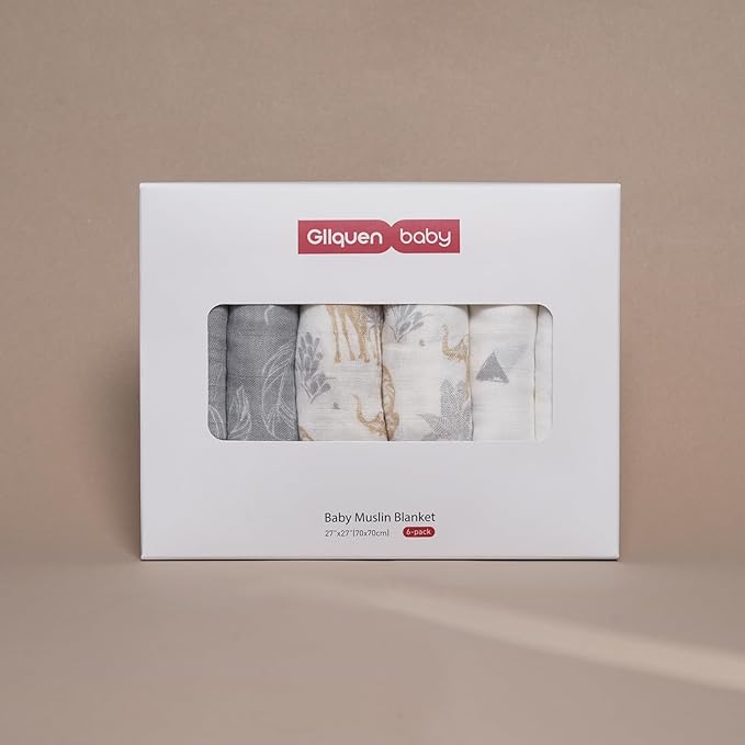 GLLQUEN BABY Receiving Blanket Boy Cotton Muslin Swaddle Blankets Girl Newborn Squares Breathable & Soft Thin Baby Blankets Cloths Double Absorbent Infant Swaddling Wrap - 6 Pack(Jungle)