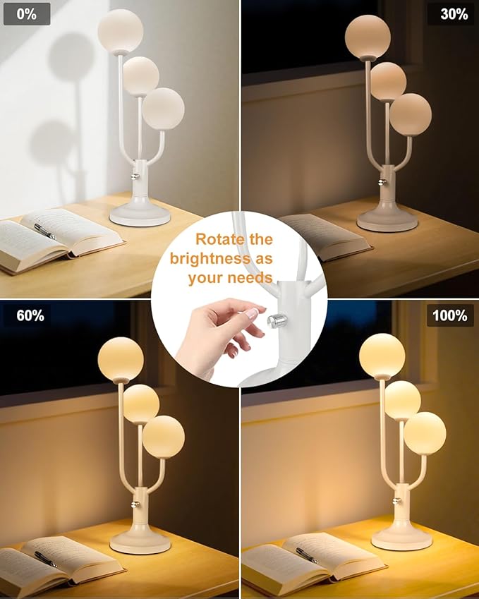 Lightdot Modern White Globe Table Lamp Dimmable Mid Century 3-Light Desk Lamp