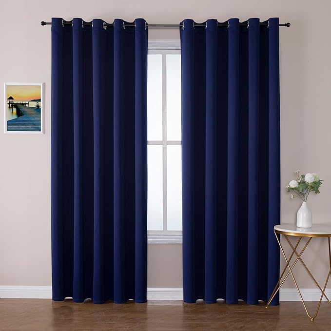 ChrisDowa Blackout Curtains 70 inches Wide for Bedroom - 2 Panels Set Extra Wide Grommet Thermal Insulated Room Darkening Curtains for Living Room (Navy Blue, 70 x 84 Inch)