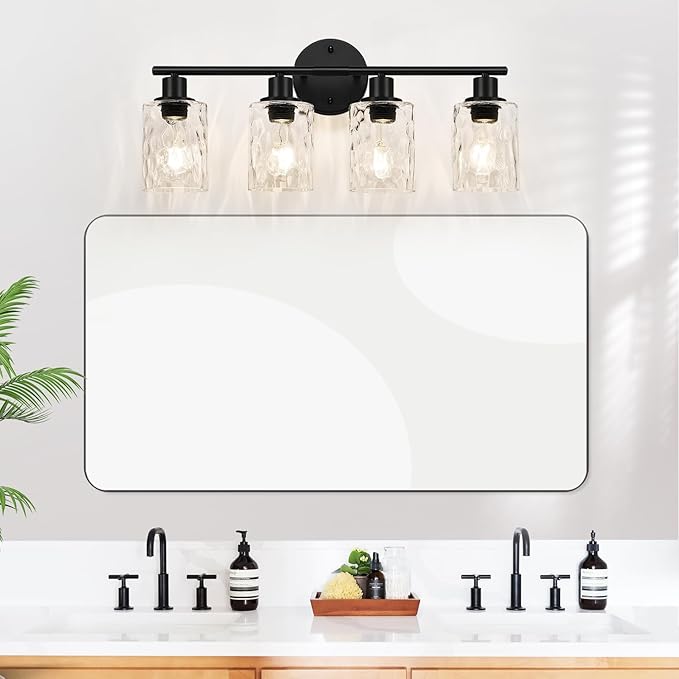 4-Light Bathroom Light Fixtures, Matte Black Vanity Lights