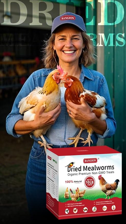 Dried Mealworms 10 Lbs-Organic MealWorms for Chickens & Birds, Non-GMO Meal Worms for Chickens, Wild Birds, Bluebirds, High Protein Chicken Feed Bird Treats, Worms for Chicken, Hens, Bird, Reptiles