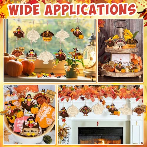 36PCS Wooden Thanksgiving Decoration Turkey Ornaments to Paint Thanksgiving Ornaments for Tree Crafts Cutouts Unfinished (36 Count)