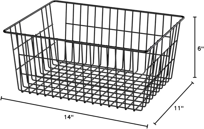 SANNO Freezer Baskets Metal Storage Organizer Bin Basket Wire Storage Basket for Kitchen Pantry Bathroom Large Metal Farmhouse Food Fruit Produce Organizer Bins,black,2