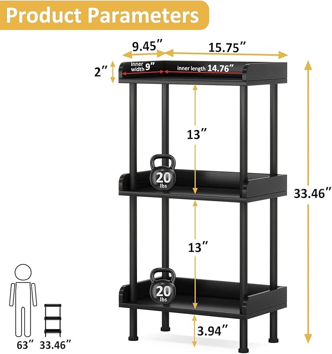 Hosfais Bookshelf Small Book Shelf, 3 Tier Wood Bookcase Industrial Bookshelf with Edge Protection Metal Standing Book Shelves Display Book Rack for Living Room Bedroom Home Office (Black)