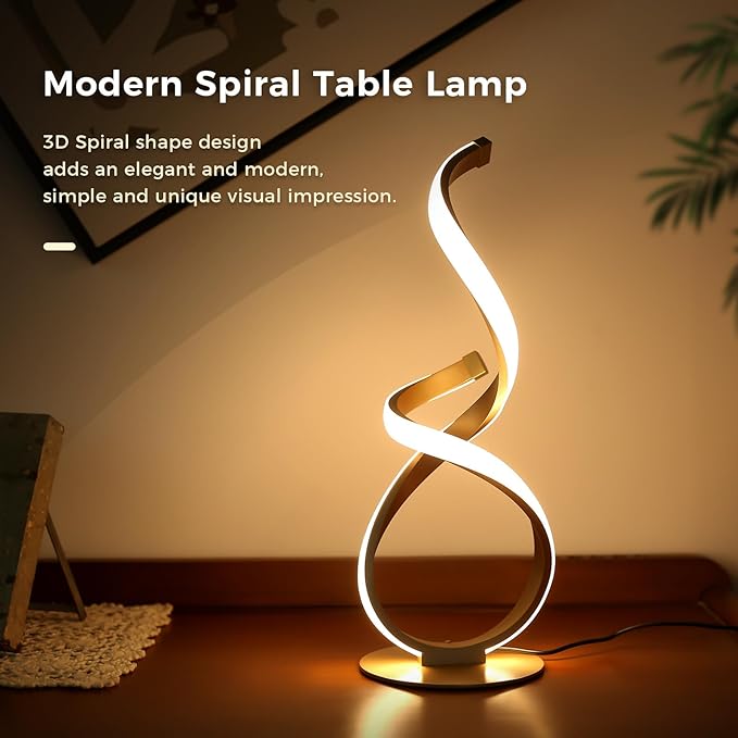Bedside Table Lamp, LED Touch Dimmable Spiral Desk Lamp