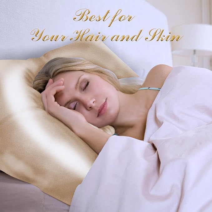 100% Mulberry Silk Pillowcase 2 Pack for Hair and Skin,with Hidden Zipper,Both Sides 22 Momme Natural Silk Pillow Cover,Soft Breathable & Smooth (Beige, King)